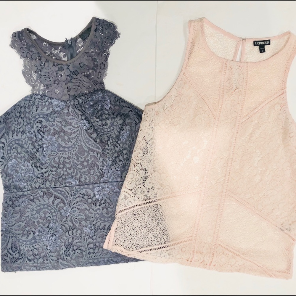 Lot of 2 Lace Layering Tops Gray & Pink Size Small